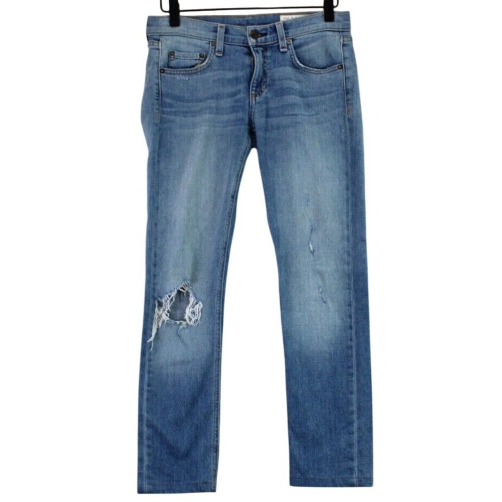 rag bone JEAN Distressed Blue Denim Straight Leg Jeans Womens Size‎ 24